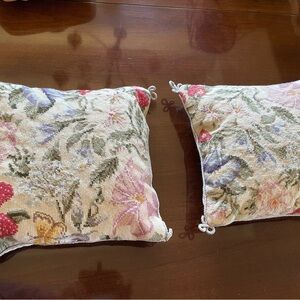 Floral Needlepoint 13” Throw Pillows